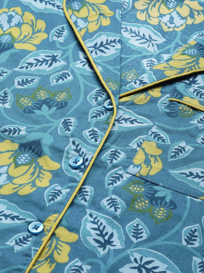 Women's Teal Floral Night Suit