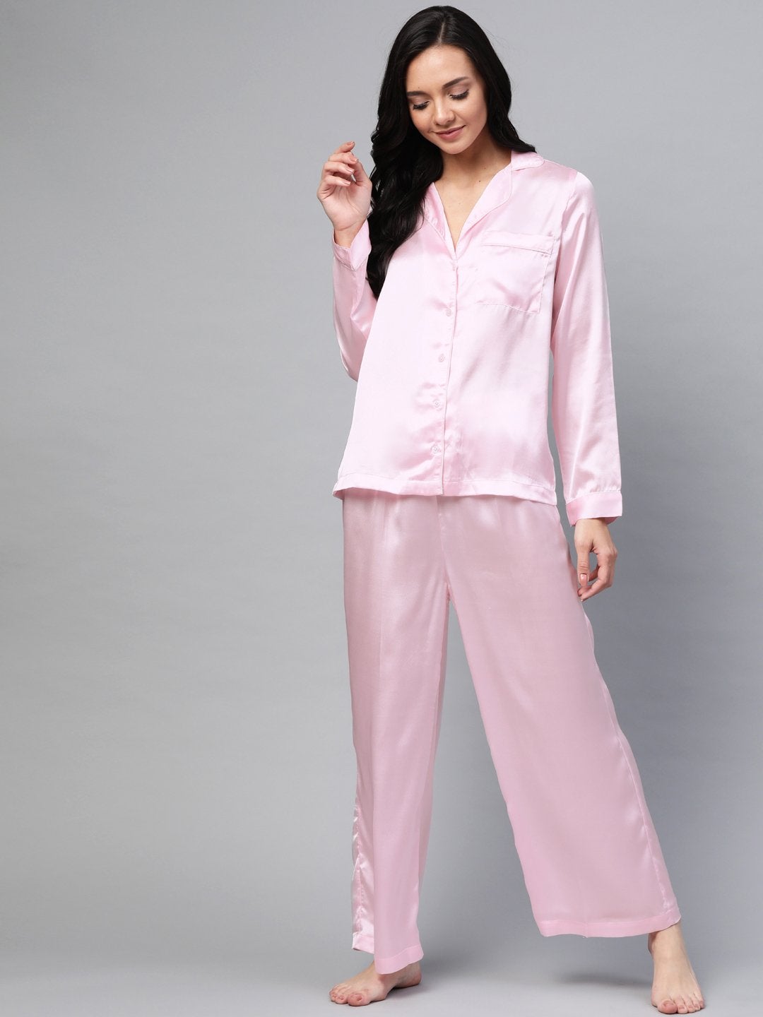 Women's Pink Satin Night Suit