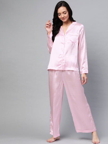 Women's Pink Satin Night Suit
