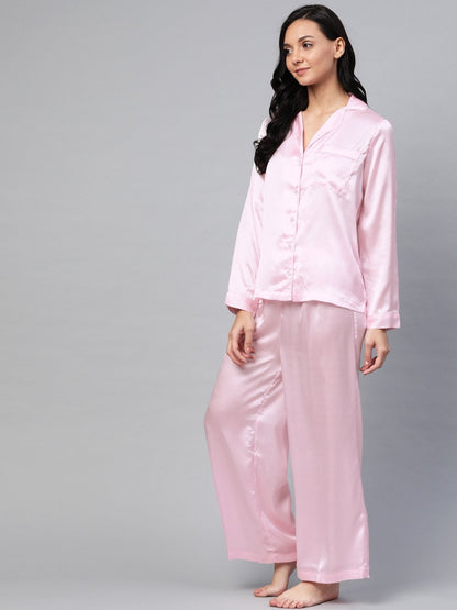 Women's Pink Satin Night Suit