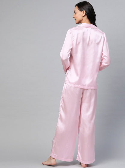 Women's Pink Satin Night Suit