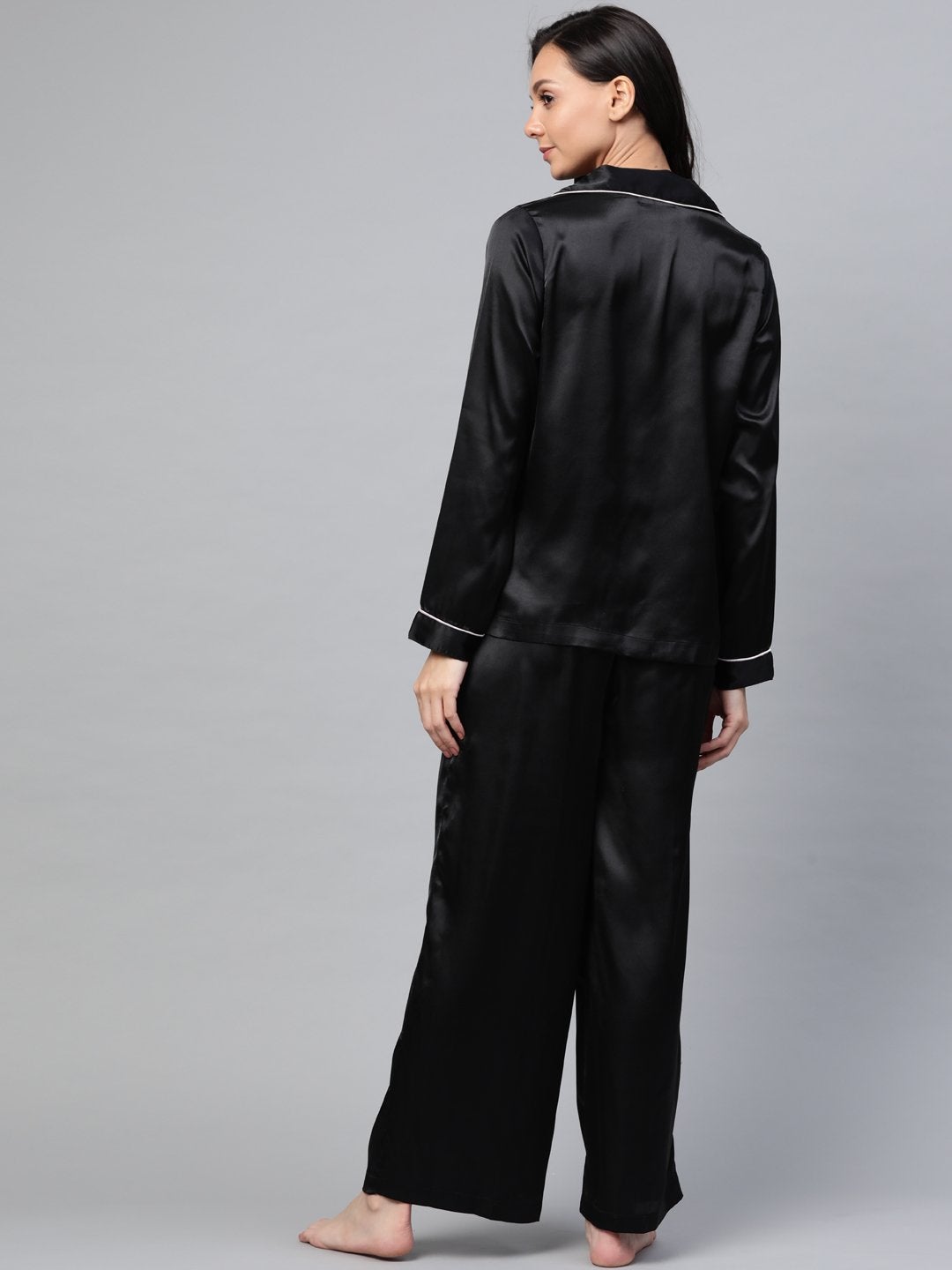 Women's Black Satin Night Suit