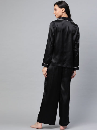 Women's Black Satin Night Suit