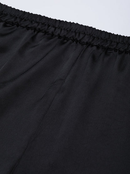 Women's Black Satin Night Suit