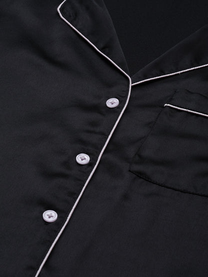 Women's Black Satin Night Suit