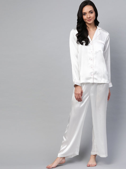 Women's White Satin Night Suit