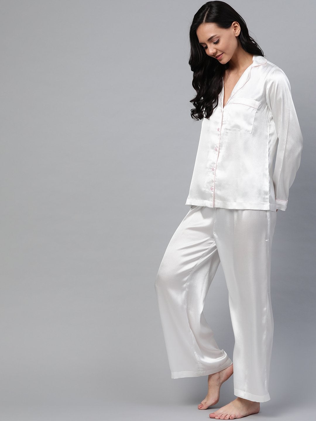 Women's White Satin Night Suit