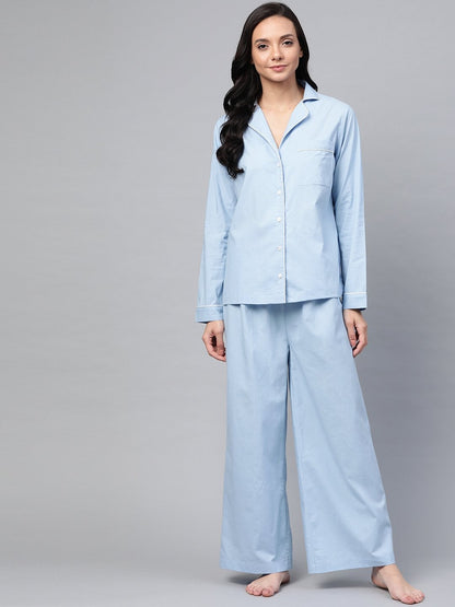 Women's Blue Cotton Night Suit