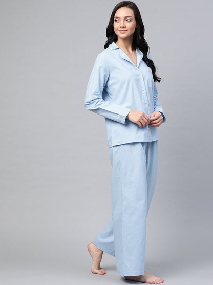 Women's Blue Cotton Night Suit