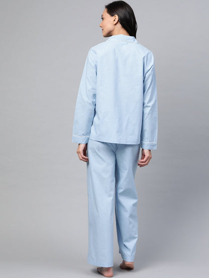 Women's Blue Cotton Night Suit