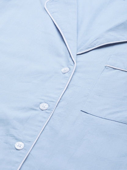 Women's Blue Cotton Night Suit