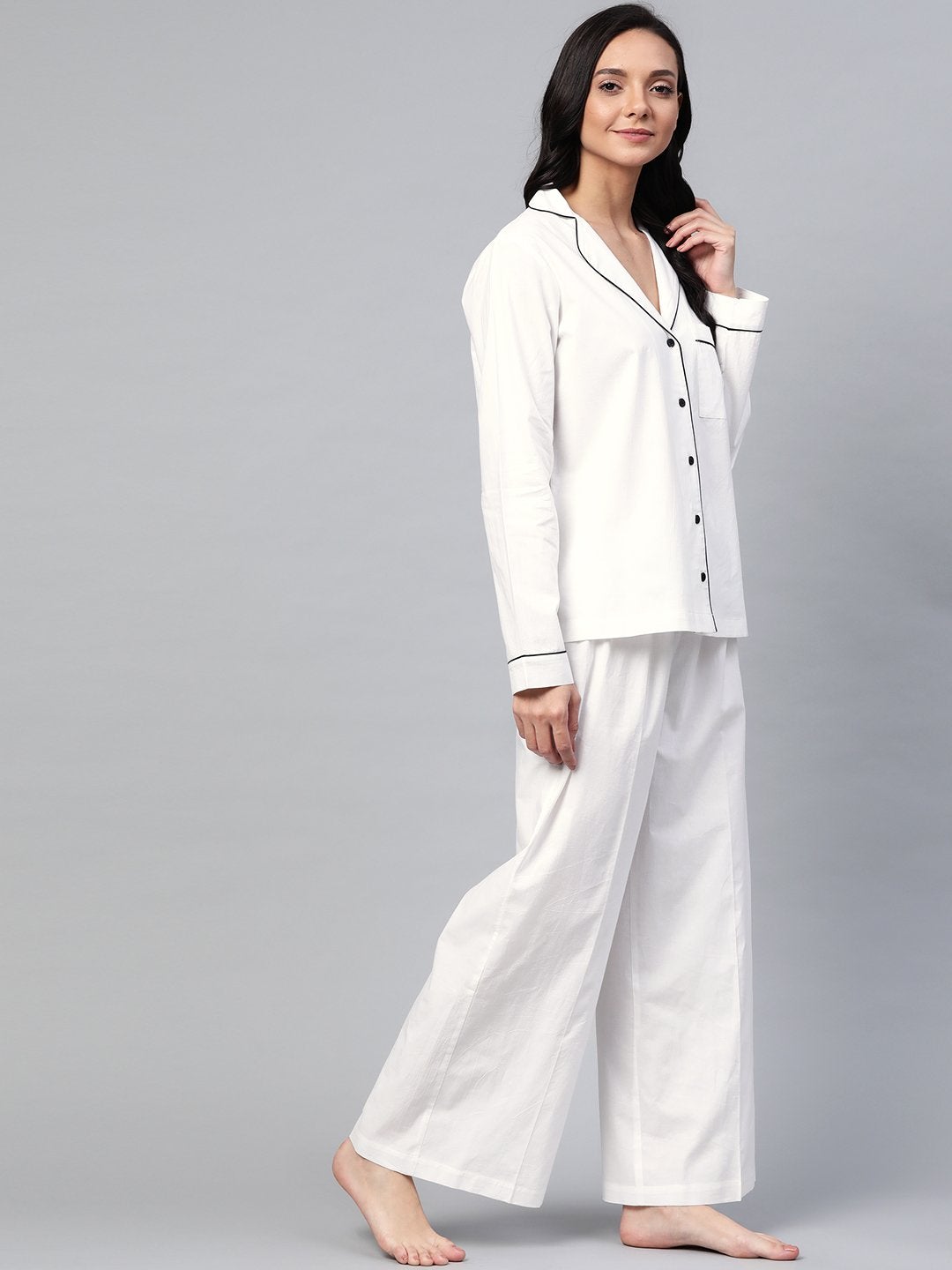 Women's Off-White Cotton Night Suit