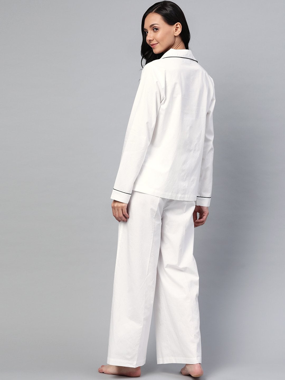 Women's Off-White Cotton Night Suit