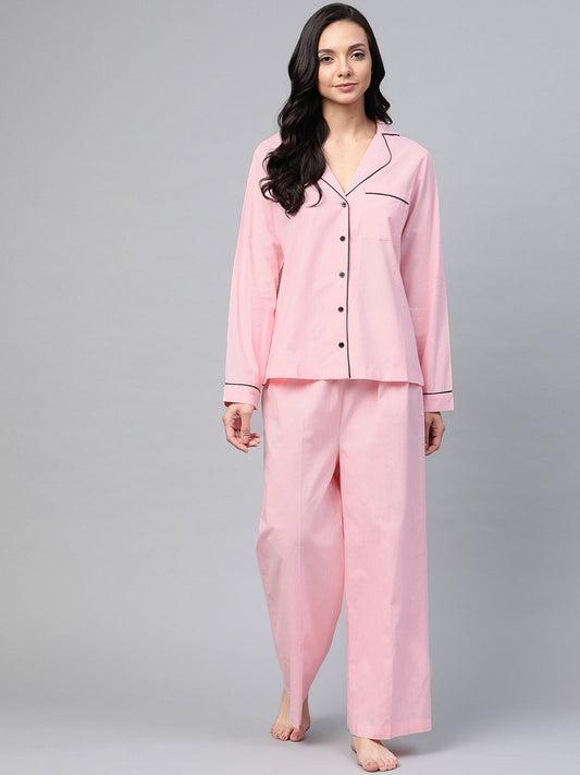 Women's Pink Cotton Night Suit