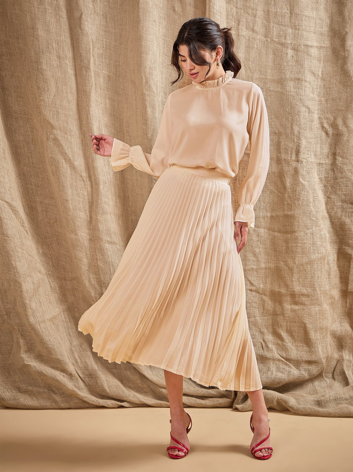Women's Beige Solid Co-Ord Set