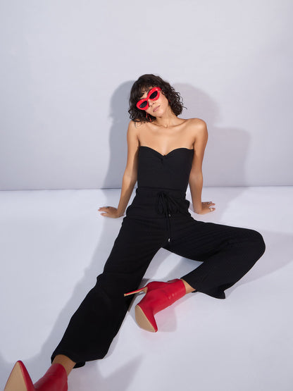 Women's Black Crop Top Co-Ord Set
