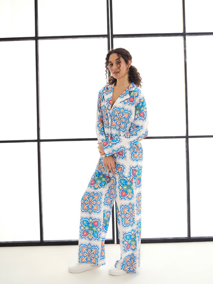 Women's White Floral Co-Ord Set