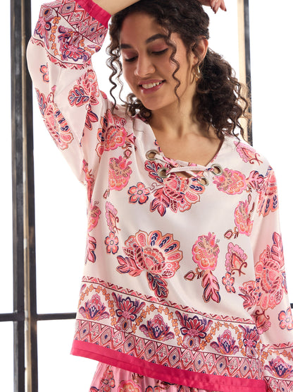 Women's White Floral Co-Ord Set
