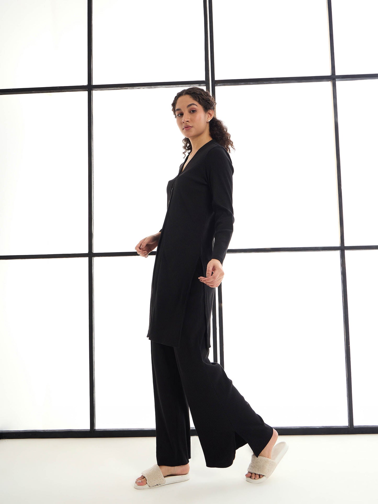 Women's Black Rib Night Suit