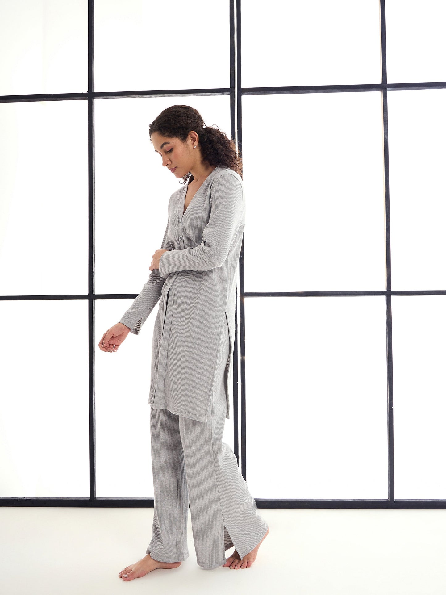 Women's Grey Solid Night Suit