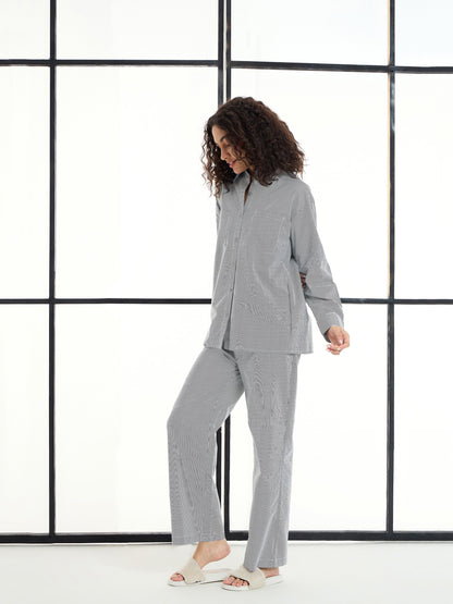 Women's Black Striped Night Suit