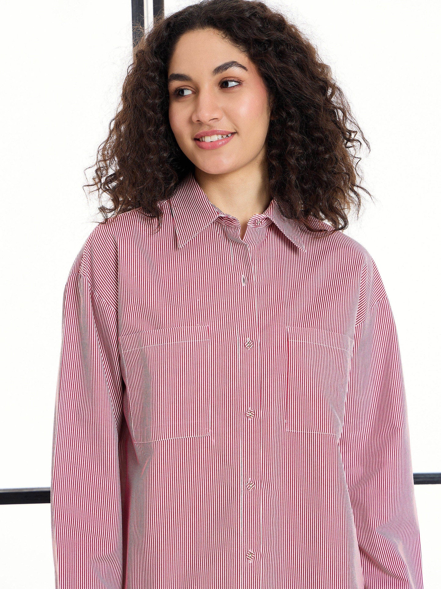 Women's Maroon Striped Night Suit