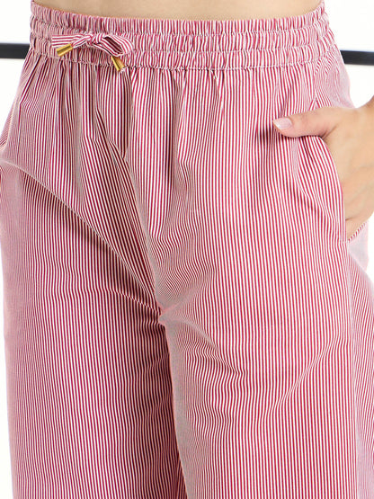 Women's Maroon Striped Night Suit