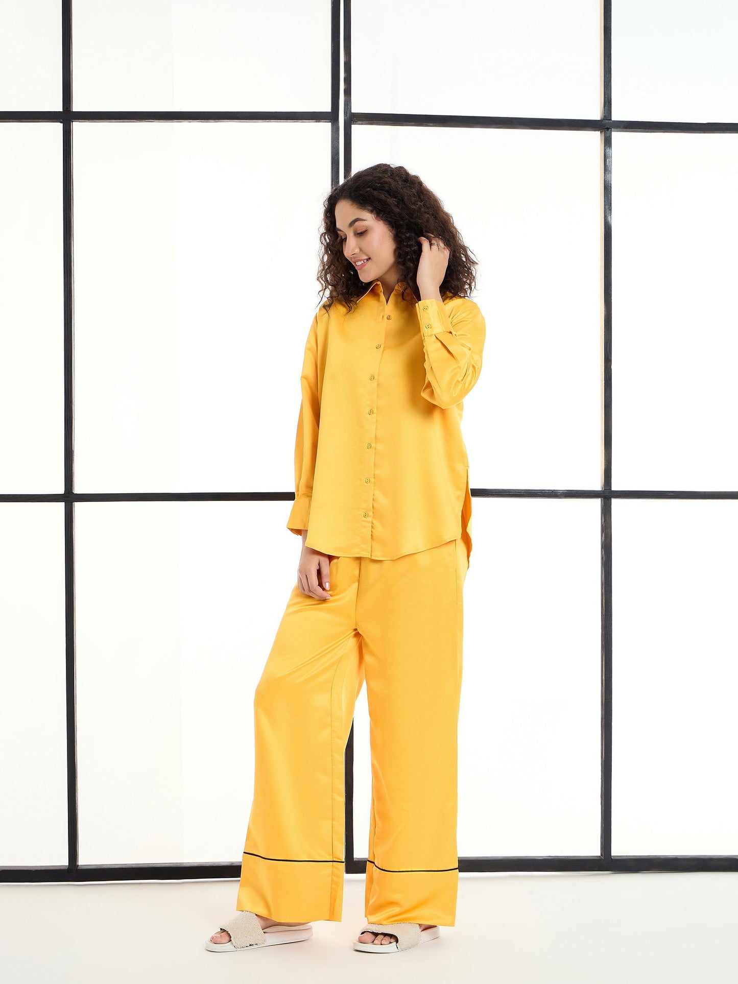 Women's Mustard Solid Night Suit