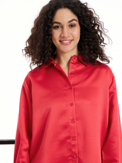 Women's Red Solid Night Suit