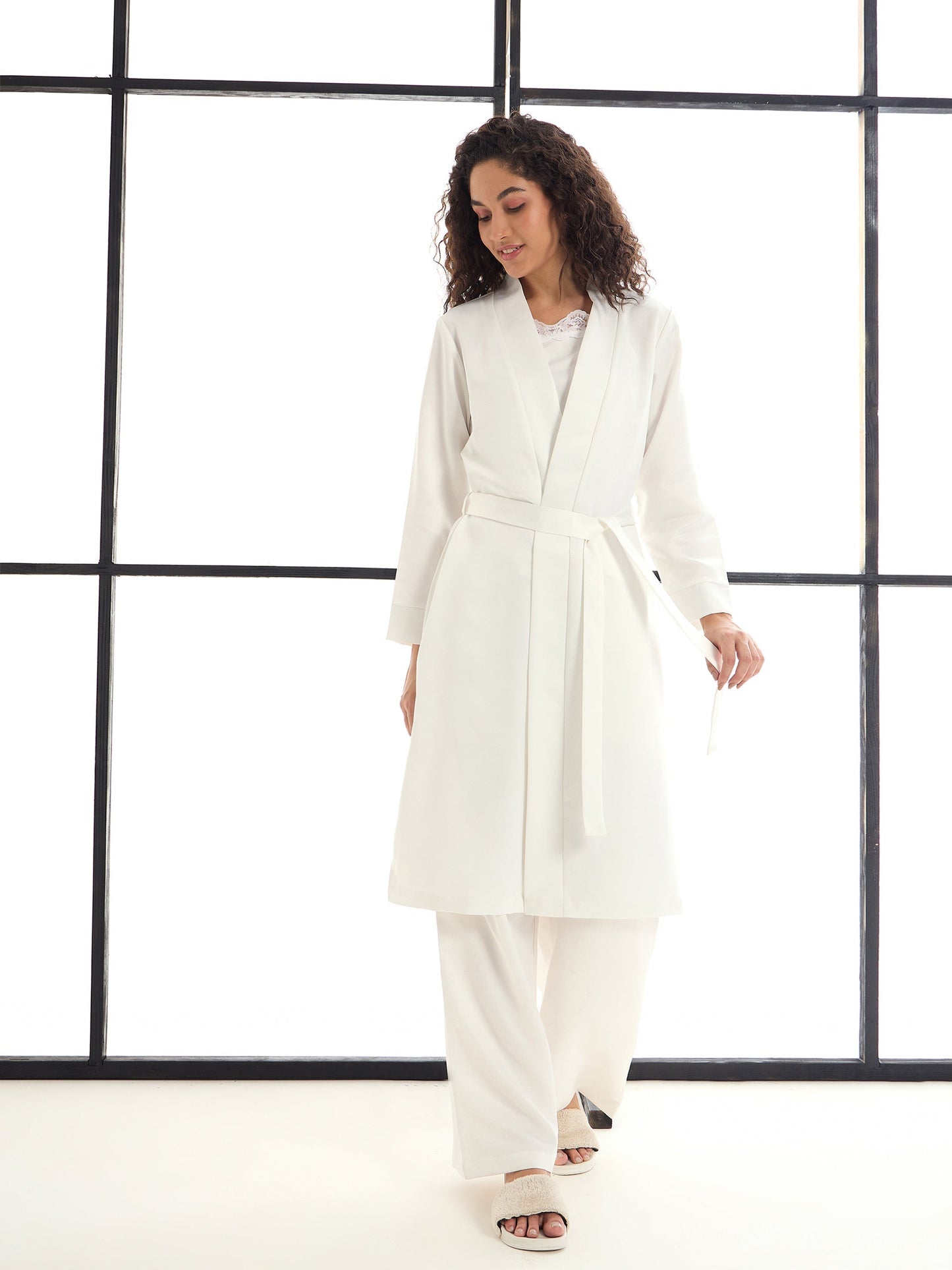 Women's White Solid Night Suit