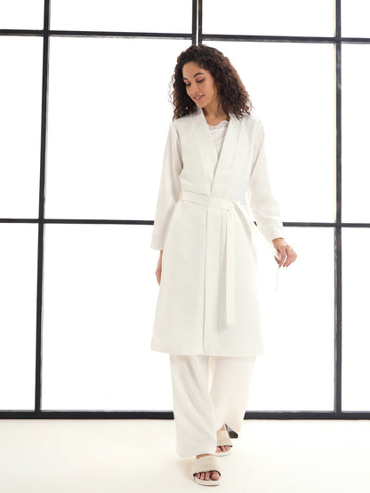 Women's White Solid Night Suit