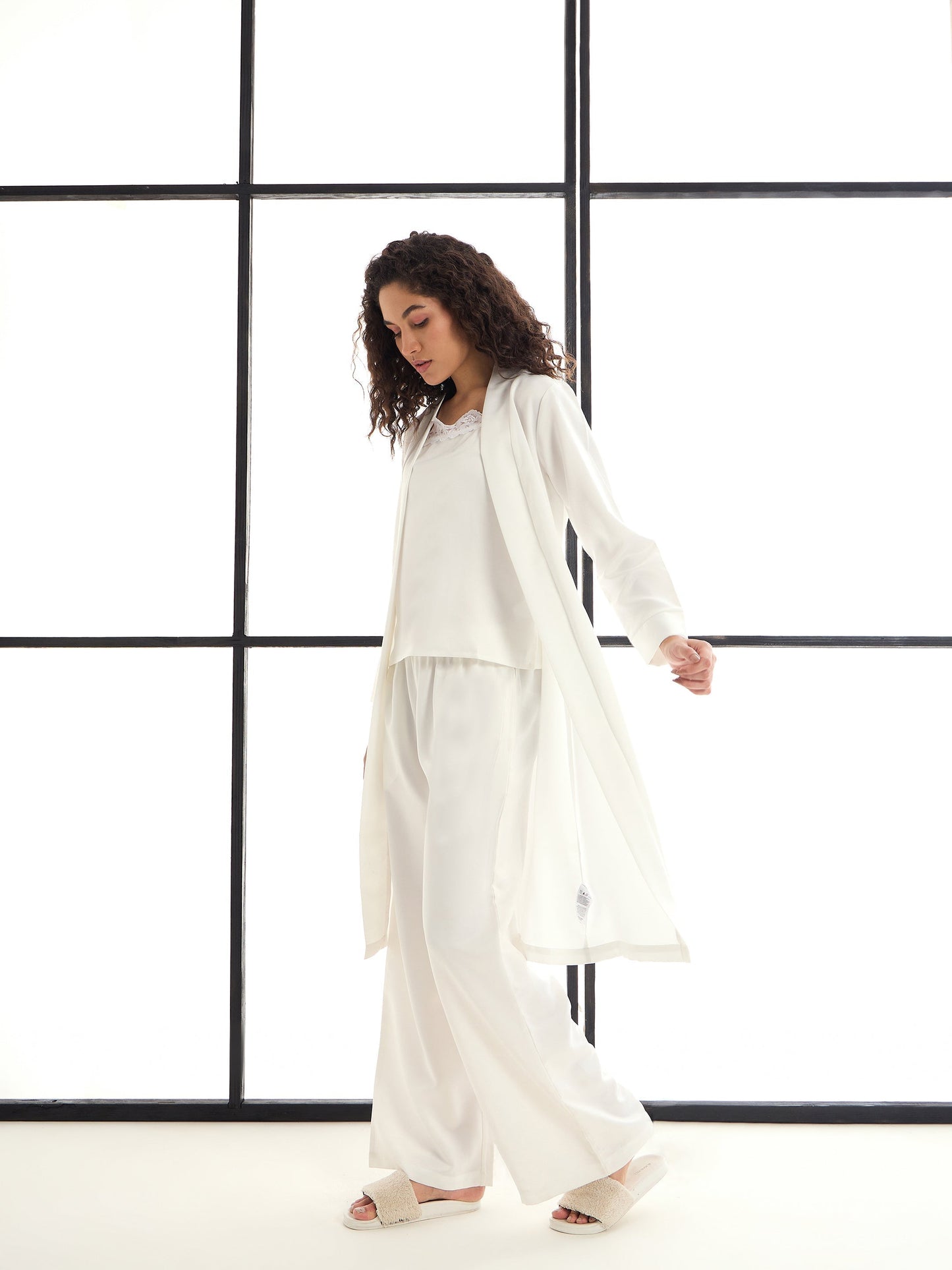 Women's White Solid Night Suit