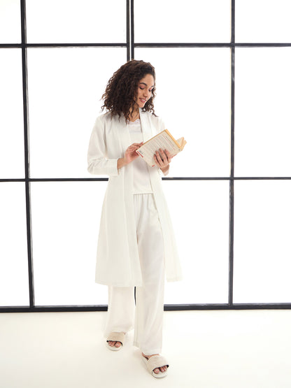 Women's White Solid Night Suit
