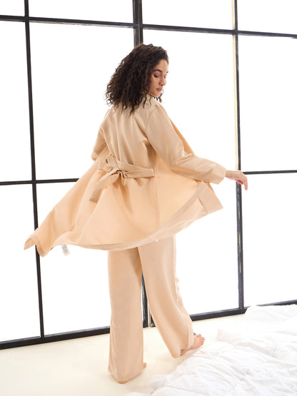 Women's Beige Solid Night Suit