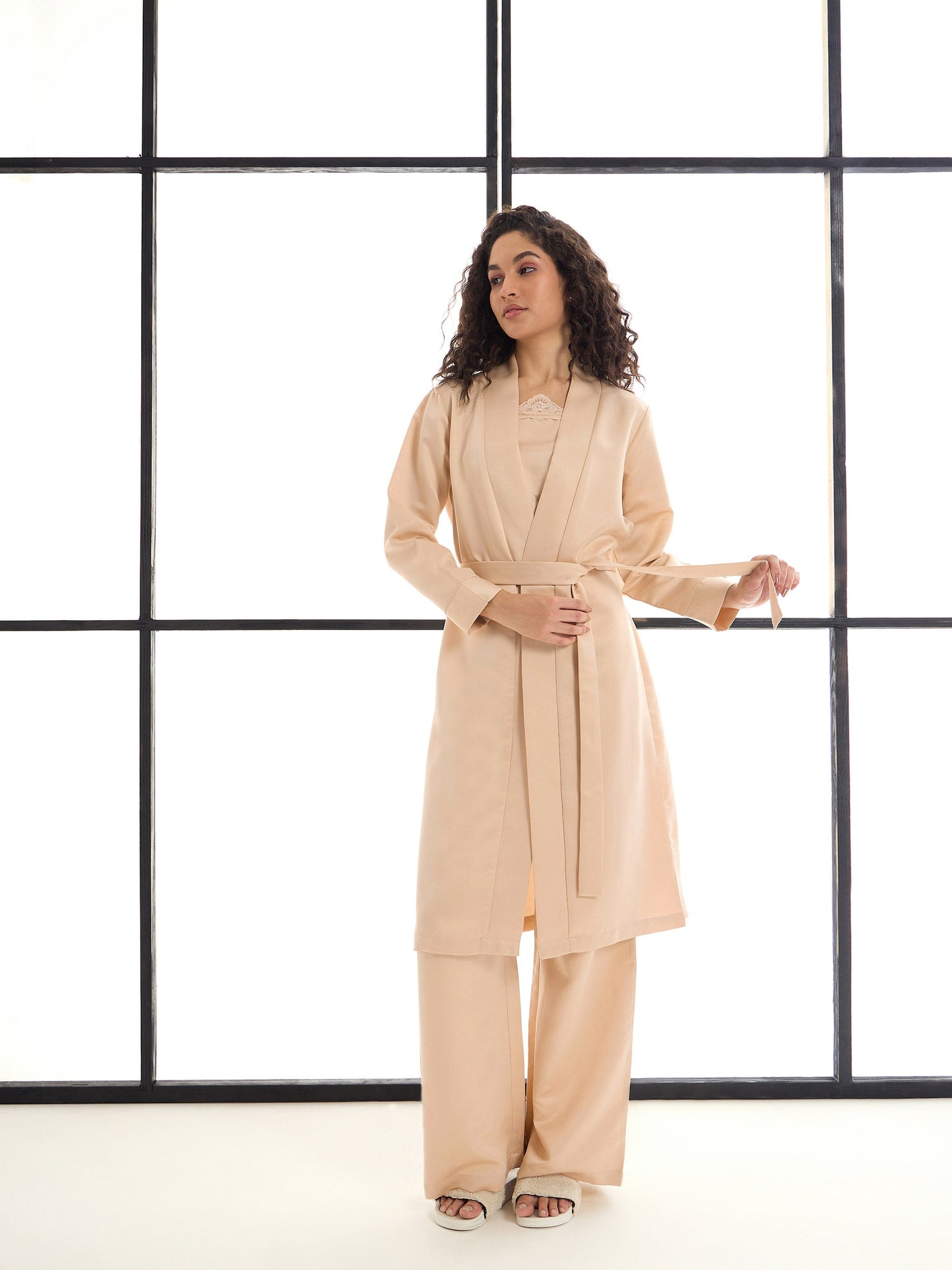 Women's Beige Solid Night Suit