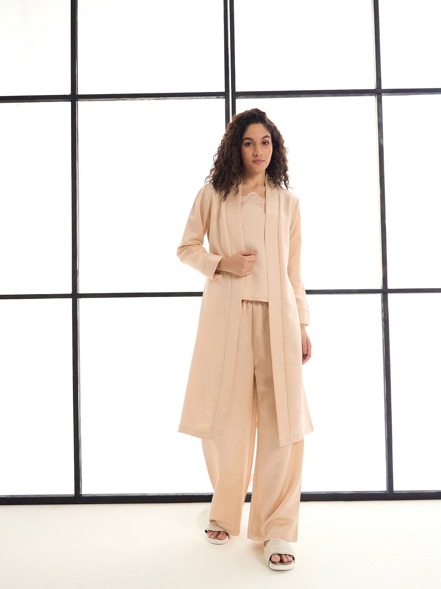 Women's Beige Solid Night Suit