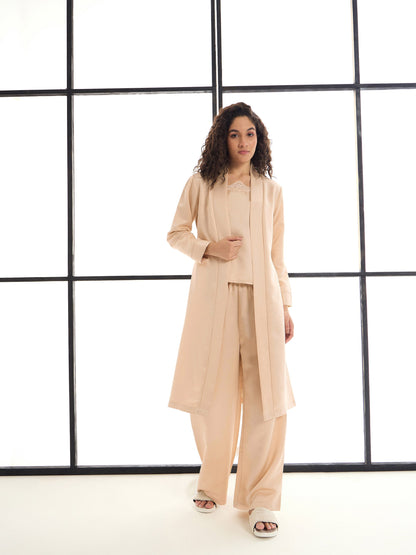 Women's Beige Solid Night Suit