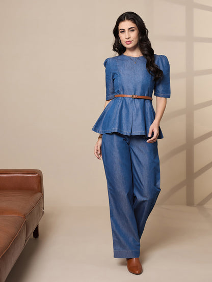 Women's Blue Solid Co-Ord Set