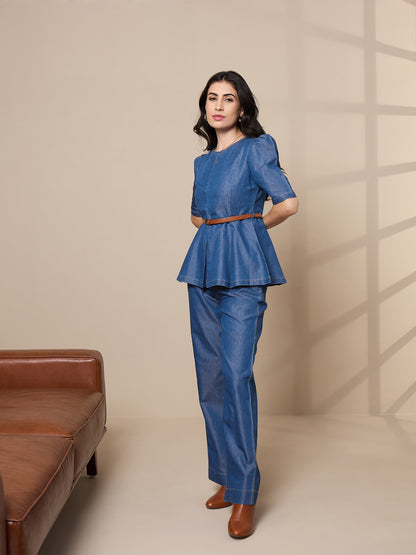 Women's Blue Solid Co-Ord Set