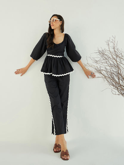 Women's Black Solid Co-Ord Set