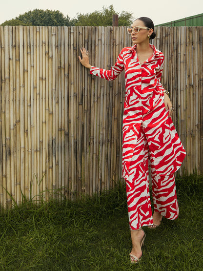 Women's Red Printed Co-Ord Set