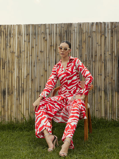 Women's Red Printed Co-Ord Set