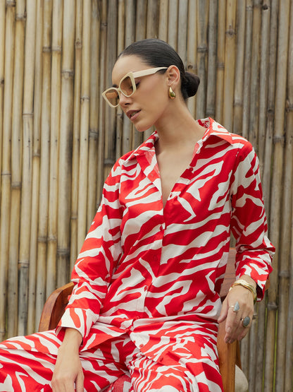 Women's Red Printed Co-Ord Set