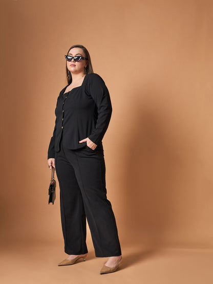 Women's Black Solid Co-Ord Set