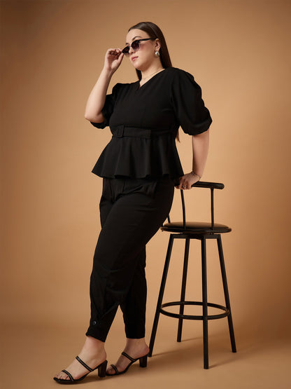 Women's Black Solid Co-Ord Set