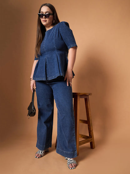 Women's Navy Blue Denim Co-Ord Set