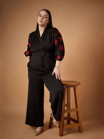 Women's Black Embroidered Co-Ord Set