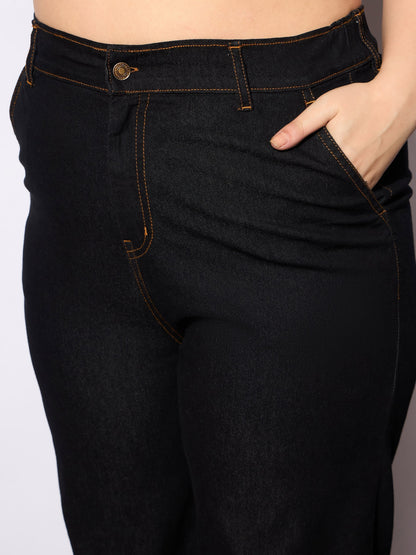 Women's Black Denim Studded Peplum Top With Jea