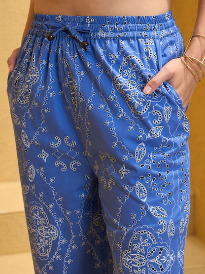 Women's Blue Floral Waistcoat With Pan