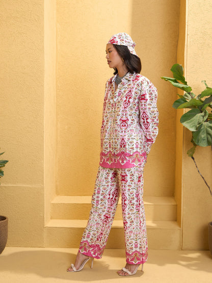Women's Pink & White Floral Shirt With Pan